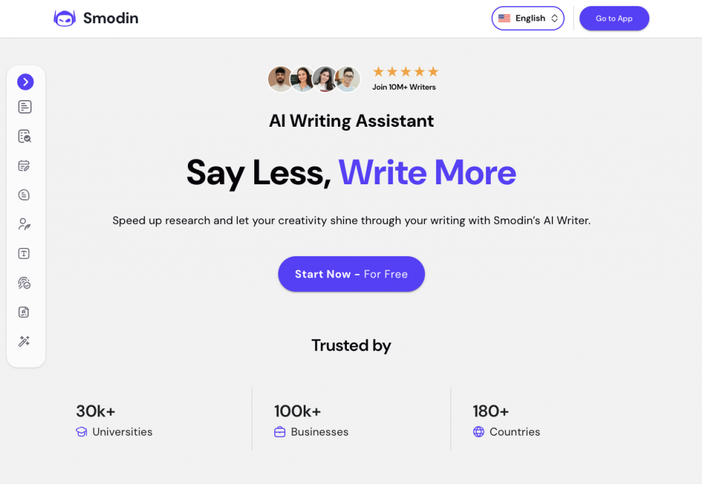 Screenshot of Smodin’s homepage.