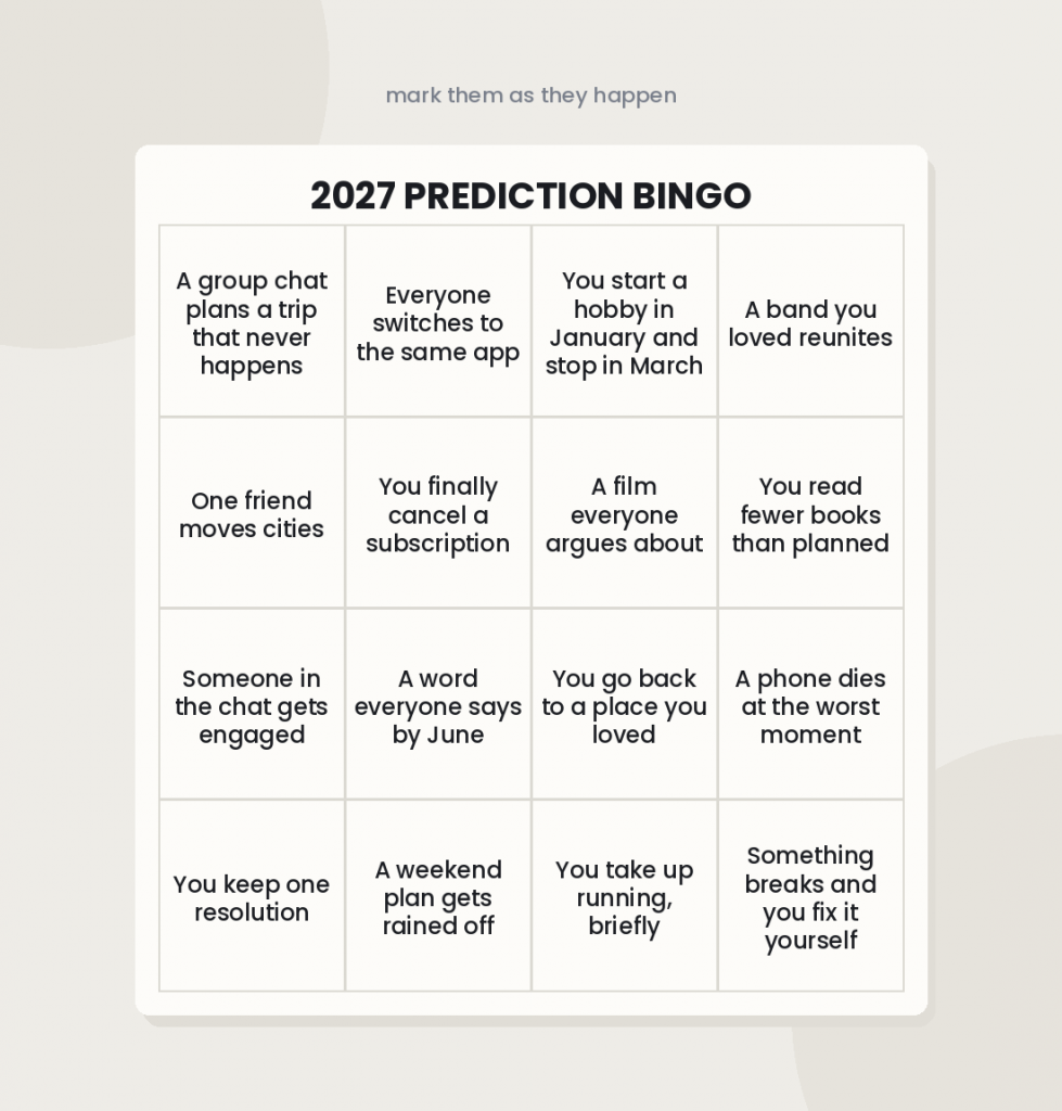 Year prediction bingo card template